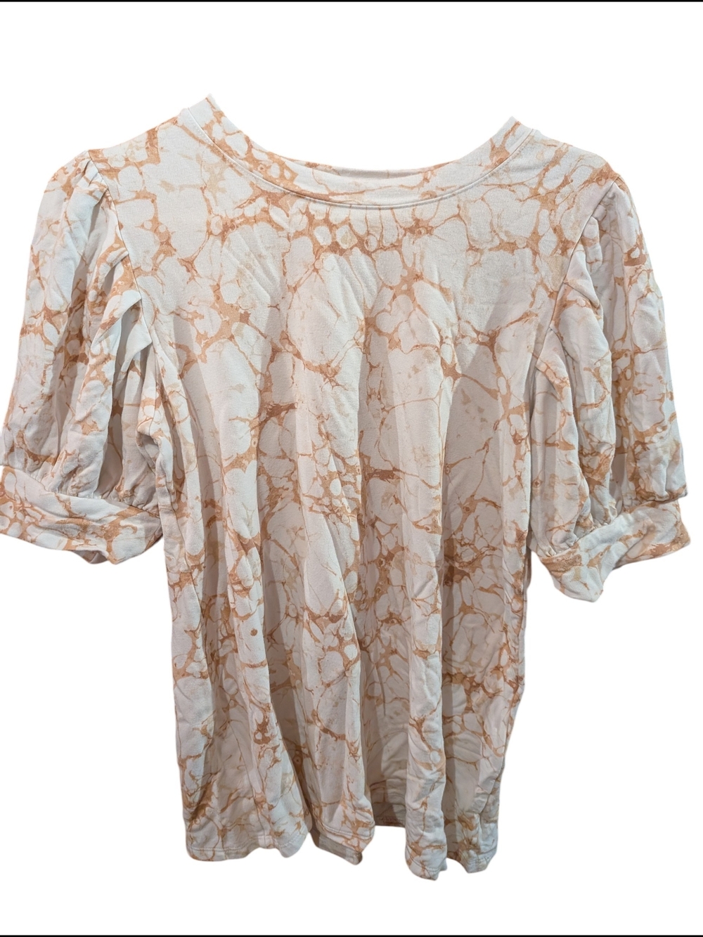 2/22$ Daily Ritual Cream Marble-Print Puff Sleeve Top